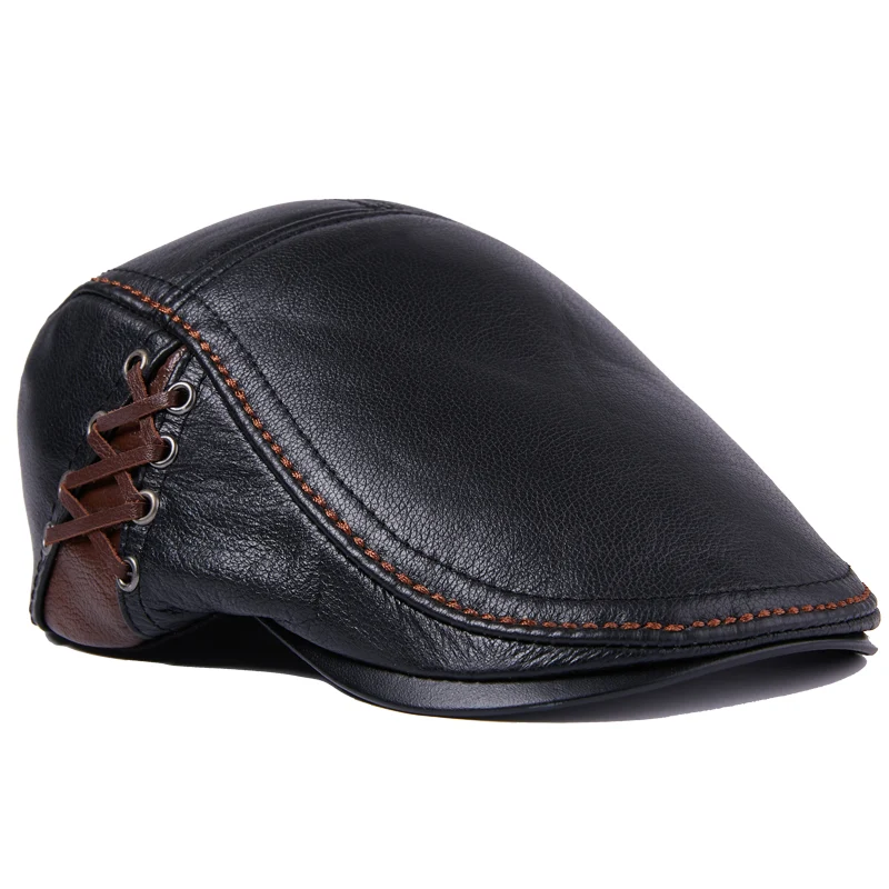 Title 1, Mens Cowhide Beret Leather Hat Classic and dur...