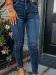 Dames jeans, modieus, casual, slank fit, gewassen. De perfecte broek voor een veelzijdige look, comfortabel en stijlvol. — foto 1