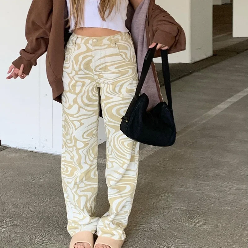 Calças femininas novas AliExpress primavera/verão, azul animal print, soltas, casuais de rua, retas, tecido — foto 15