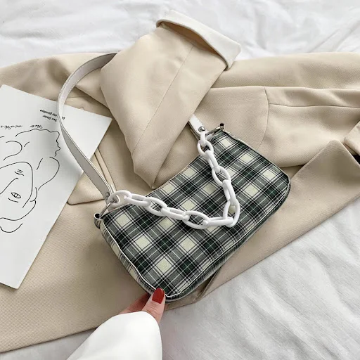 Title 6, Plaid crossbody baguette underarm bag, an all-m...