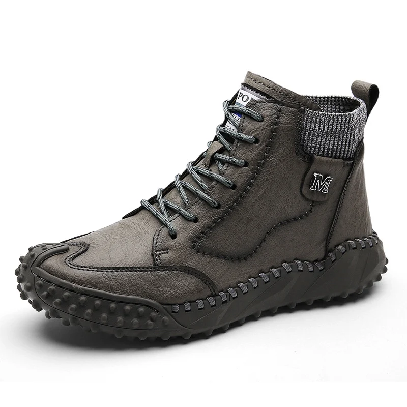 Botas de algodão masculinas tamanho grande, sapatos de algodão forrados com veludo, cano alto para aquecer seus pés no inverno. — foto 3