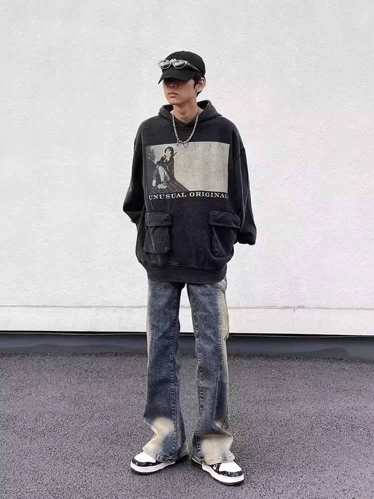 Jeans Retro Lavados Patchwork para Hombre, Estilo Vintage Único. Disfruta de la comodidad y el diseño original. Perfecto para un look casual y moderno. — foto 8