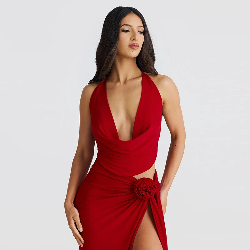 Title 4, Lace-up Backless Sexy Deep V-neck Halter Sling ...