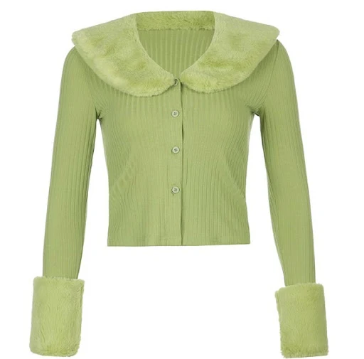Title 12, Temperament Furry Collar And Furry Cuff Knitted...