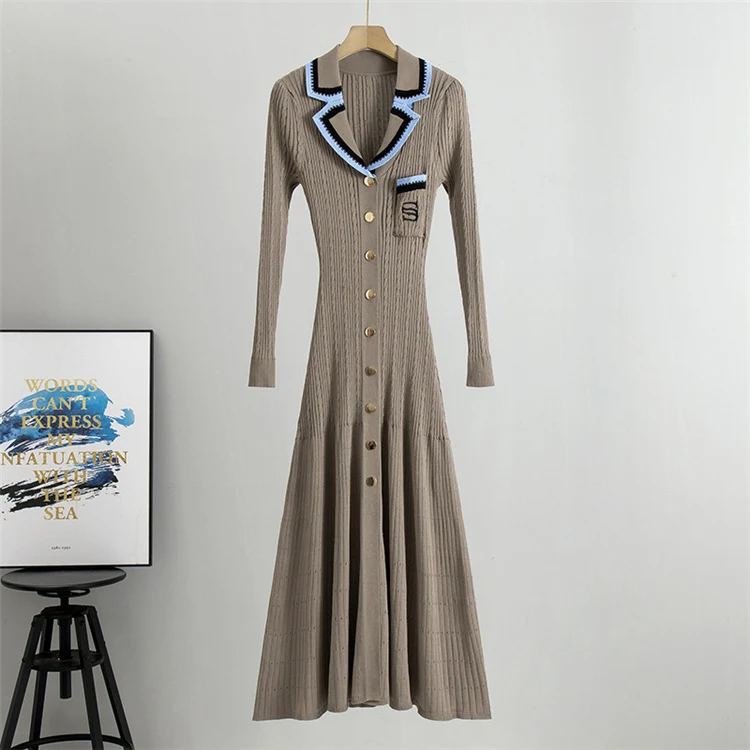 Title 6, Simple Frill Knitted Dress Casual Slim Fit V-ne...