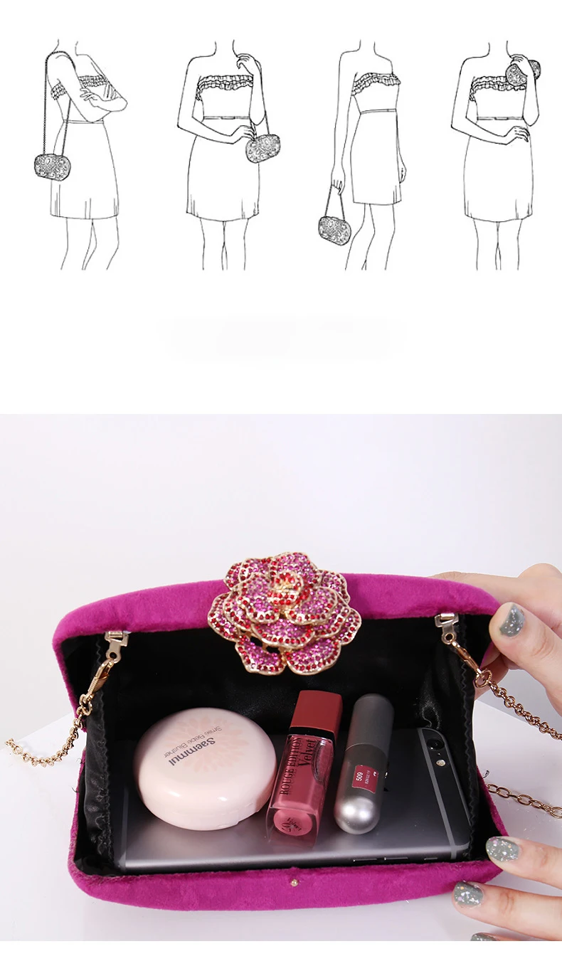 Title 12, Abendtasche mit Diamant-Dekoration PU-Flanell-C...
