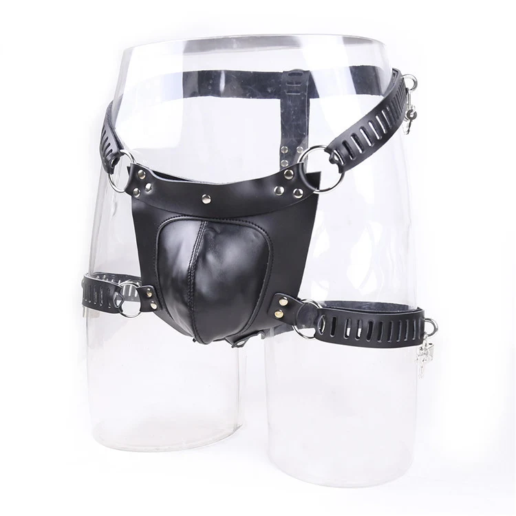 Men's Black Leather Chastity Pants with Lock. Experience secure bondage and ultimate control. Enjoy the comfort and plea — photo 7