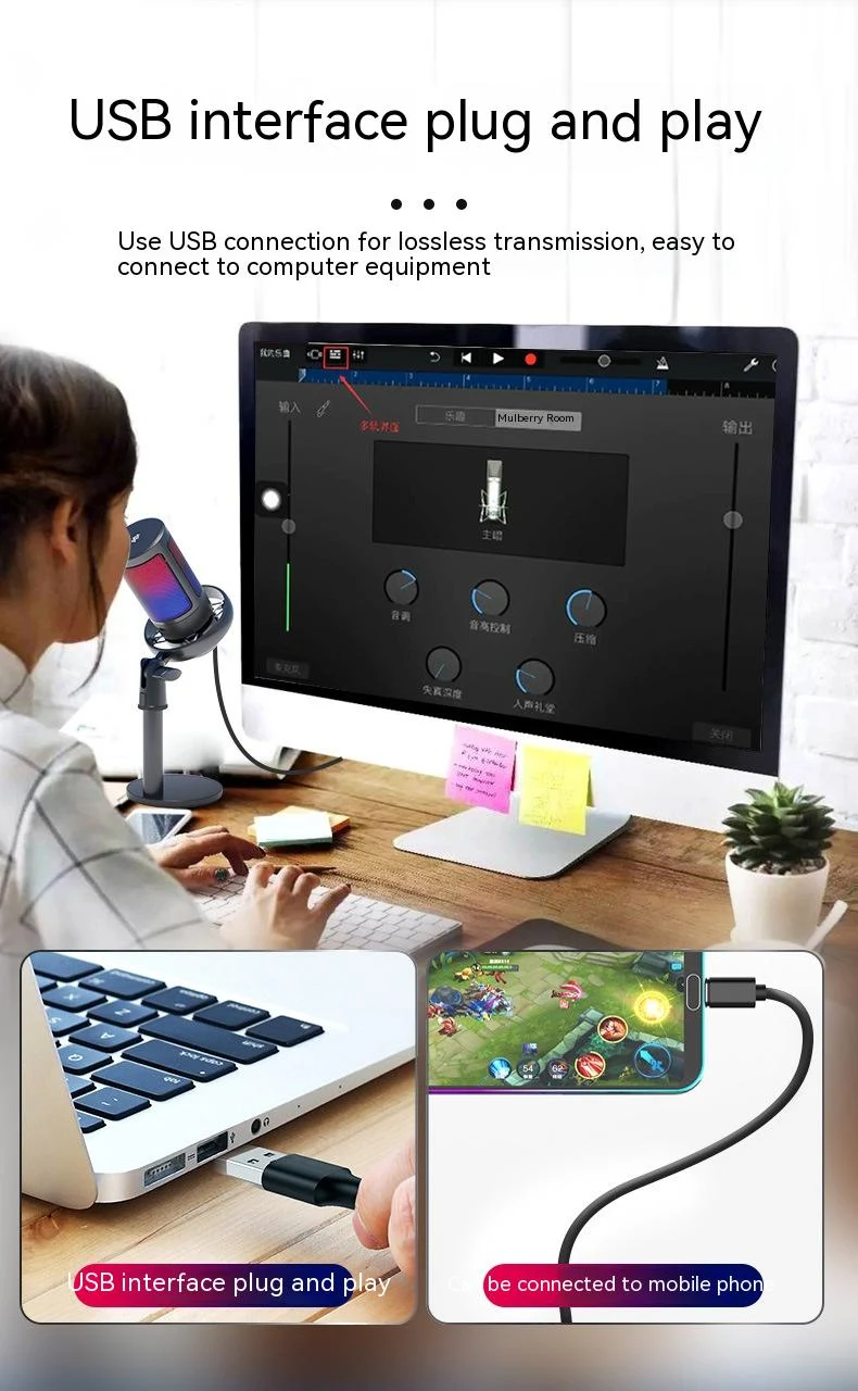 RGB Colorful Wired Condenser Microphone for Live Broadcast, perfect for streaming, gaming, podcasts, and vocals. Profess — photo 3