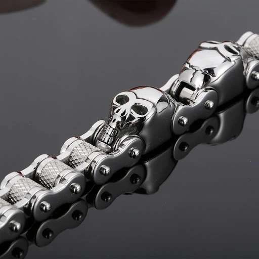 Title 2, Pulseira masculina de aço titânio com caveira e...