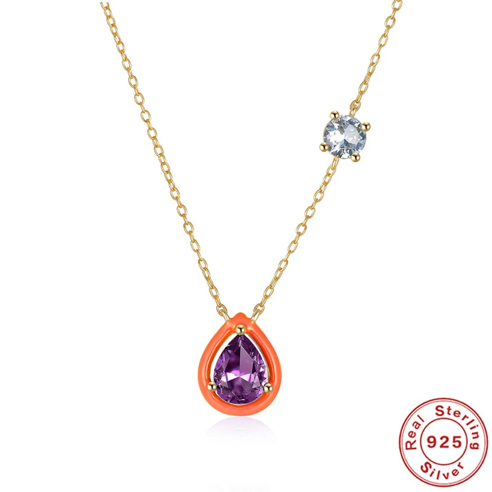 Colar de prata esterlina S925 com zircônia em gota, moda europeia e americana, elegante e delicado, perfeito para qualquer ocasião. — foto 2