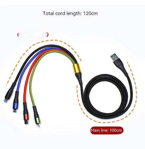 Title 3, One to Four Mobile Phone Charging Cable 12M Dou...
