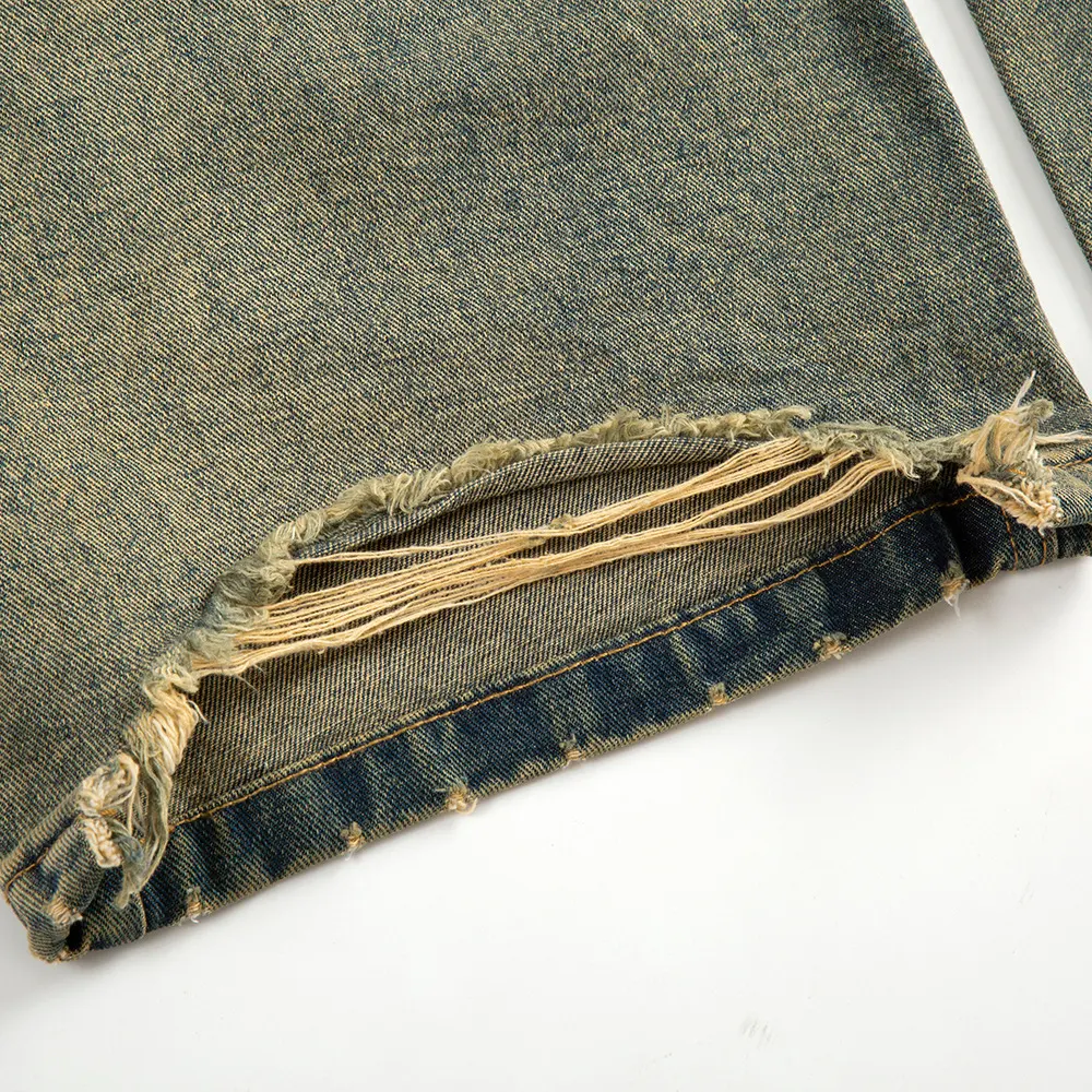 Washed and Worn Yellow Mud Color Wide-leg Jeans. Comfortable and stylish for a relaxed, modern look. Perfect for everyda — photo 19