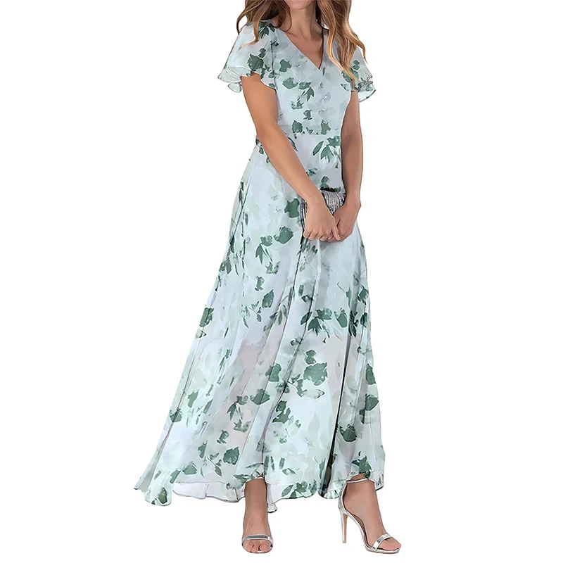Women's Short Sleeve Printed Chiffon Dress — photo 6