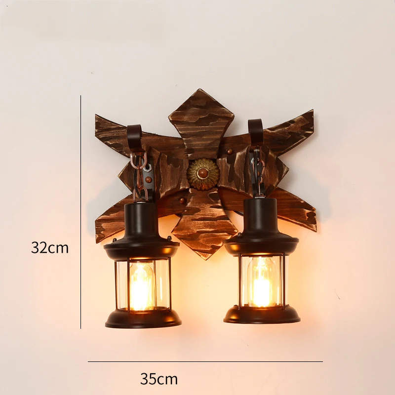 Title 8, Retro Nostalgic Boat Wood Wall Lamp Industrial ...