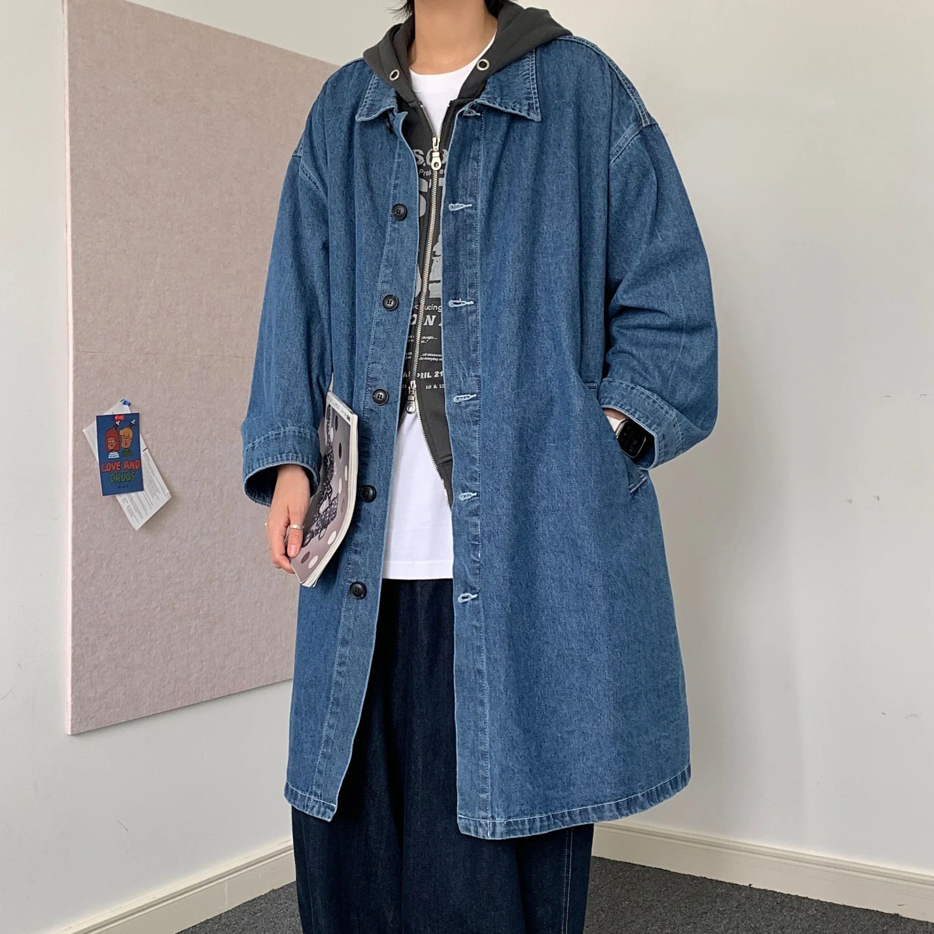 Title 2, Korean Style Denim Trench Coat for Women, Mid-L...
