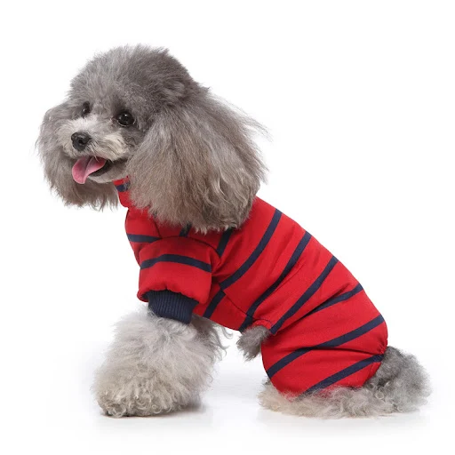 Title 5, Fashionable high collar striped pet dog pajamas...