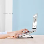 Suporte dobrável para laptop em liga de alumínio com ajuste multi-engrenagens e resfriamento, melhora a postura e produtividade. — foto 7