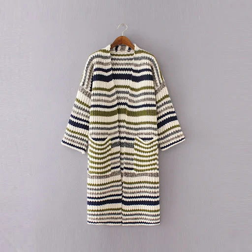 Title 4, Knitted and Color Striped Double Pocket Mid-length