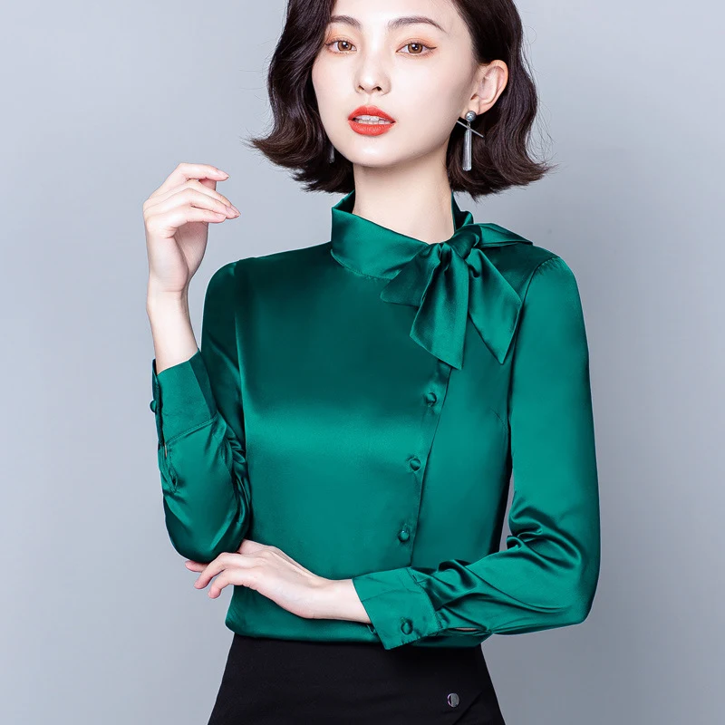 Women's Fashionable Simple Solid Color Silk-like Long-sleeved Chiffon Shirt. Offers a sophisticated and comfortable styl — photo 5
