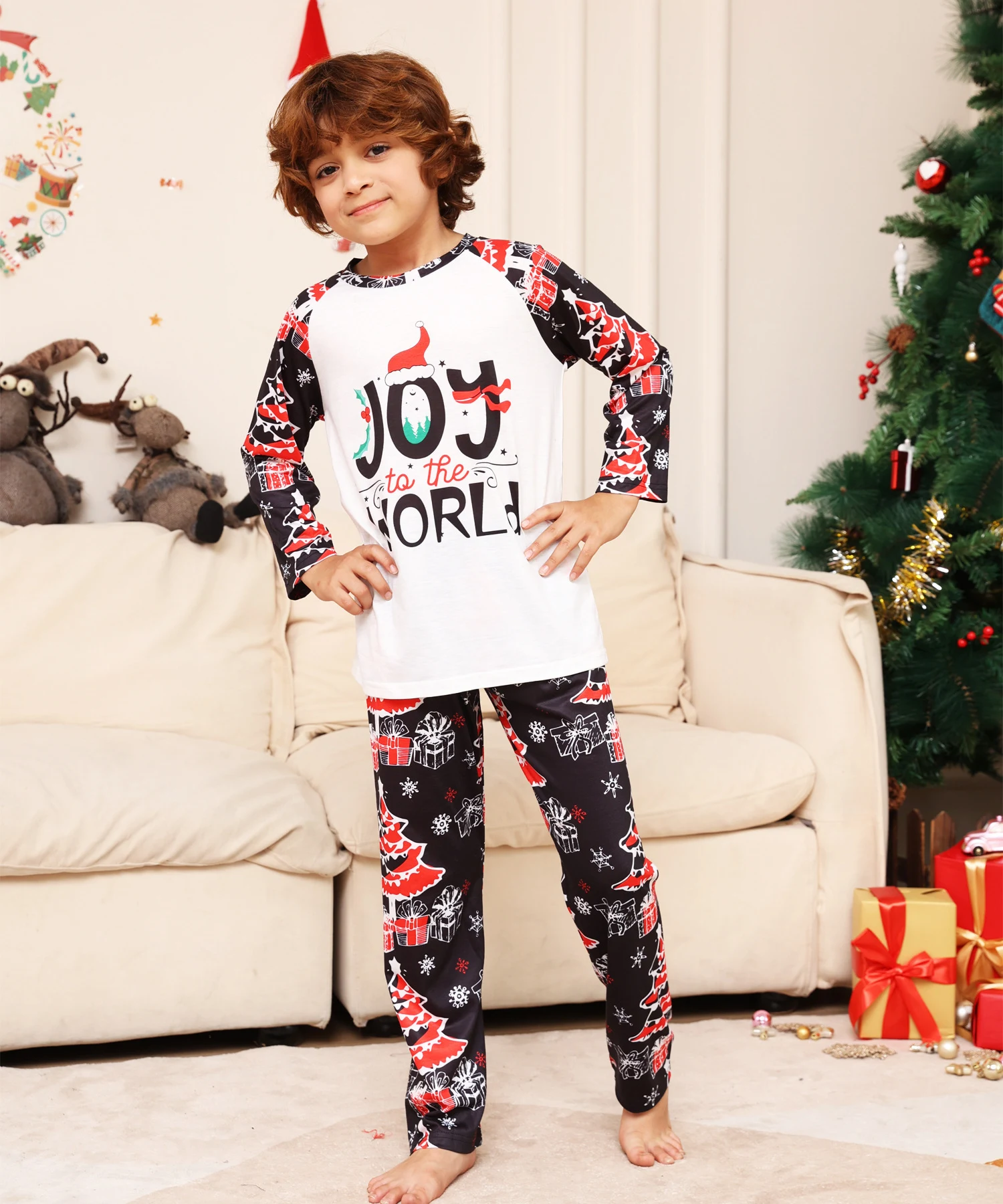 Weihnachtlicher Familien-Pyjama mit Buchstaben-Schneeflocken XINGX, bedruckter Homewear-Anzug für Eltern und Kind — foto 10