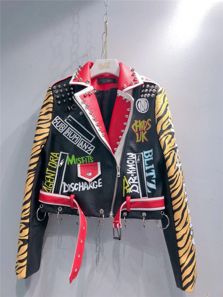 Title 6, Long sleeve leather coat with tiger pattern, a ...