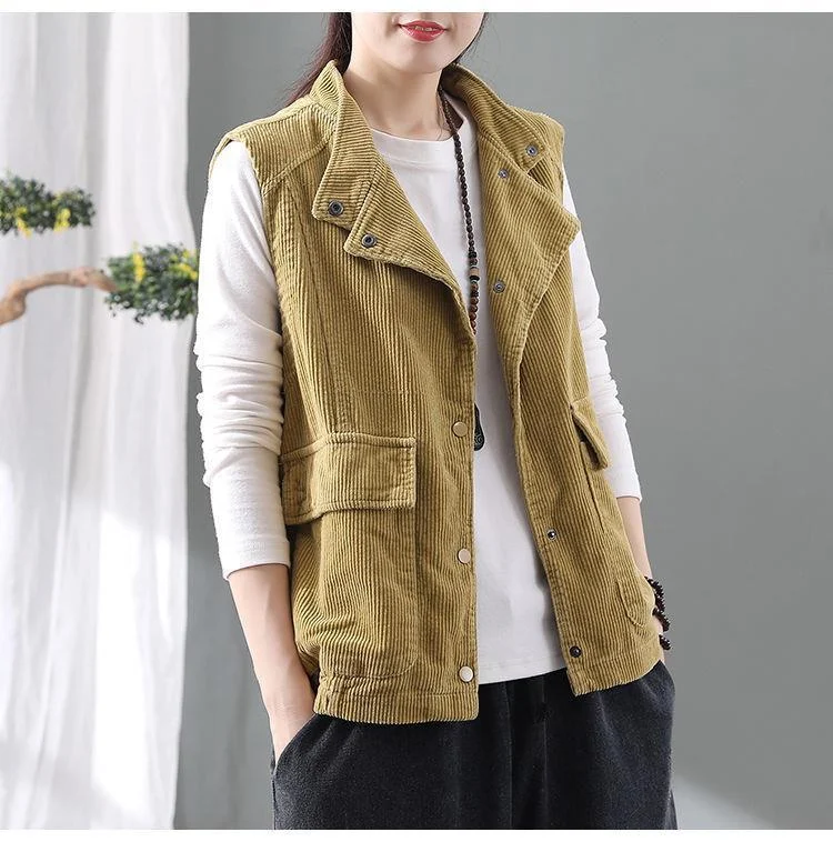 Title 4, Womens Double-Layer Corduroy Cardigan Vest Coa...
