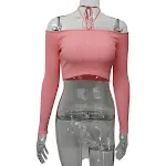 Top corto con lacci e spalle scoperte, sopra l'ombelico, in pizzo. Perfetto per un look estivo sensuale e alla moda, ideale per serate. — foto 5