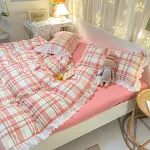 Jogo de Cobre Leito com Rendas e Listras Arco-Íris, Quatro Peças, Estilo Princesa, Lençol e Saias de Cama para um quarto fresco e aconchegante. — foto 2