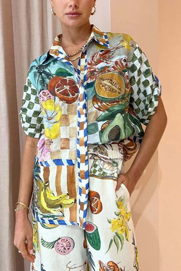 Title 9, Fashion casual printing shirt and loose wide-le...
