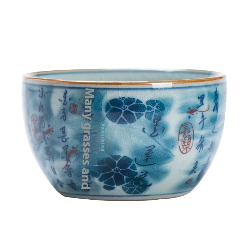 Blue and White Antique Old Clay Kung Fu Tea Brewing Ceramic Single Cup. Experience traditional tea brewing with elegance — photo 5