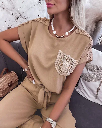 Title 2, Womens New Lace Stitching Coat Wide Leg Pants ...