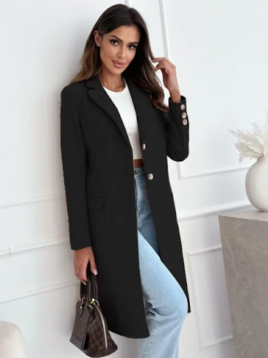 Title 10, Simplicity Mid-length Button Woolen Coat Outerw...
