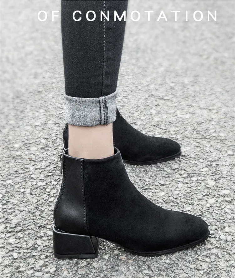 Botas curtas casuais com salto grosso e confortáveis, combinam com tudo. Desfrute de estilo e conforto para uso diário. — foto 11
