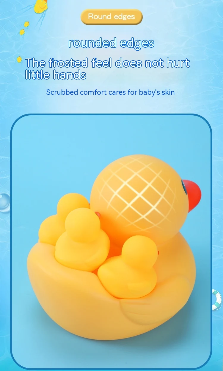 Baby bath toys with small and big yellow ducks, squeeze and sound feature, offering safe and fun water play for infants — photo 7
