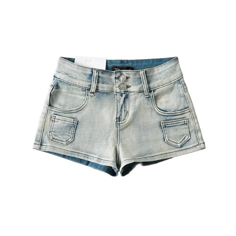 Shorts jeans skinny de cintura baixa estilo "Street Style Hot Girl" para o verão. Design pequeno e charmoso para um look ins. — foto 3