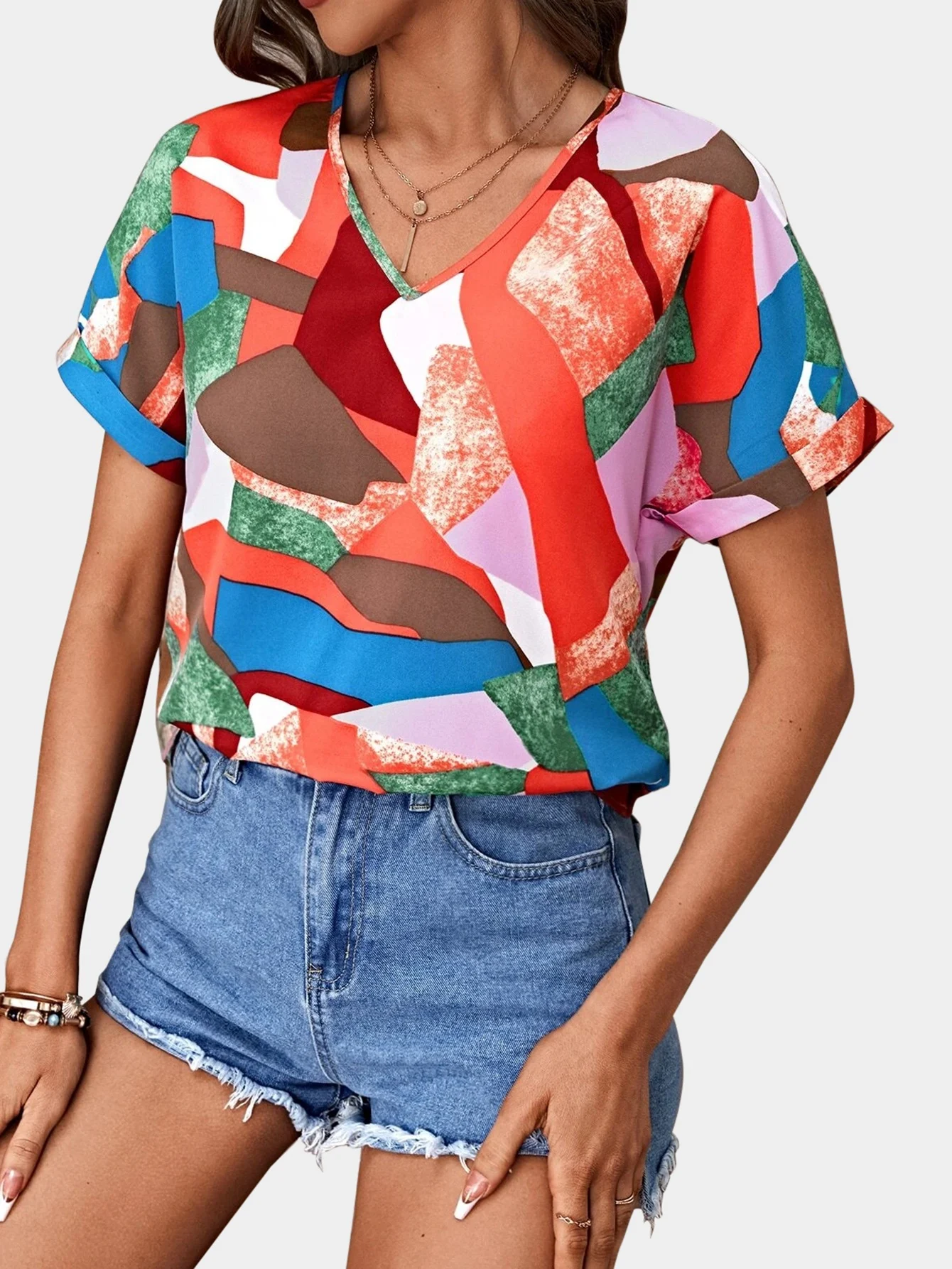Title 9, Blusa feminina estampada com decote em V