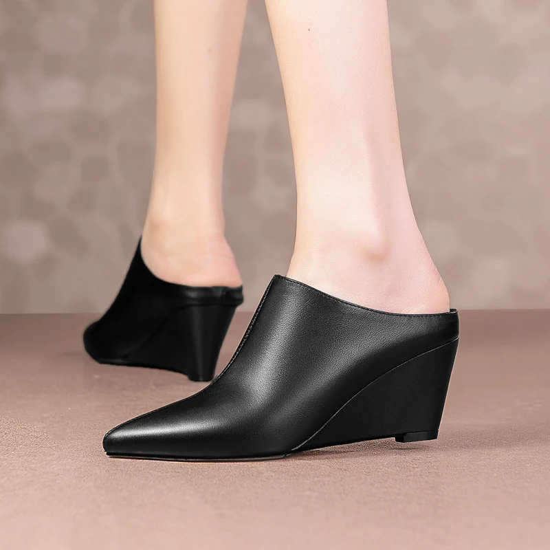 Sapatos flats com bico fino e cunha, cobre-sapatos, mules femininas — foto 6
