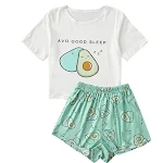 Pijama fofo feminino com estampa, conjunto de shorts e mangas curtas, perfeito para noites de verão, confortável e charmoso. — foto 17
