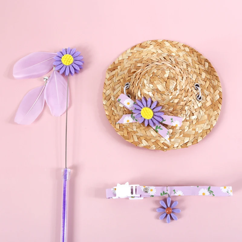 Funny Cat Collar with Daisy Sunflower Bell Bow Straw Hat. Dress up your cat with this adorable and playful accessory for — photo 5