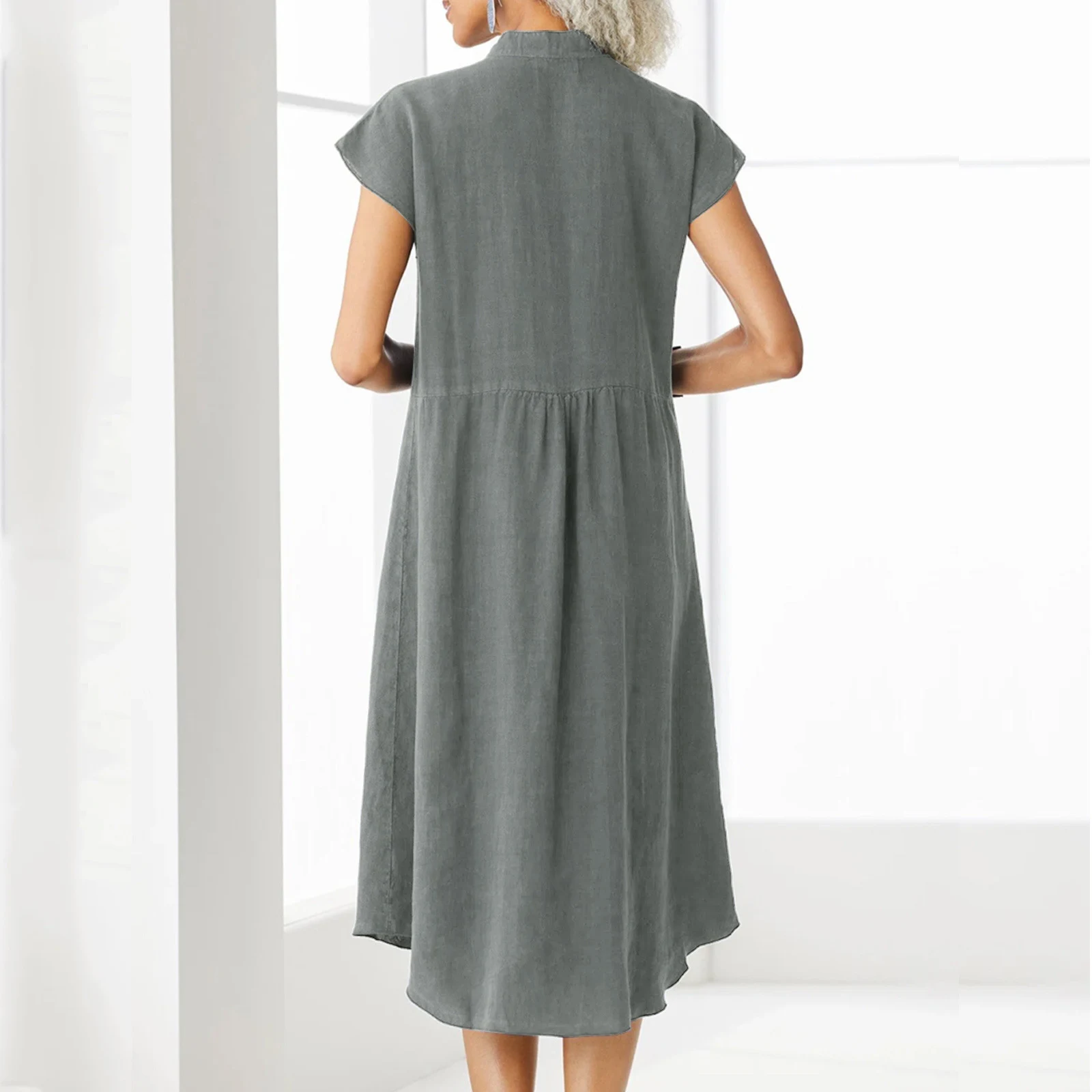 Cardigan dress, stand collar, single-breasted, cotton and linen, with pockets, perfect for casual wear, comfortable and — photo 8