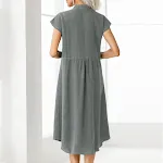 Cardigan dress, stand collar, single-breasted, cotton and linen, with pockets, perfect for casual wear, comfortable and — photo 8