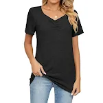 Moda feminina com decote em V plissado casual cor sólida camiseta solta — foto 6