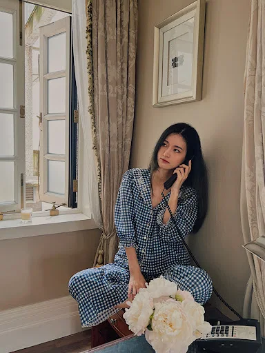 Title 10, French Girl Fashionable Blue Plaid Homewear Suit