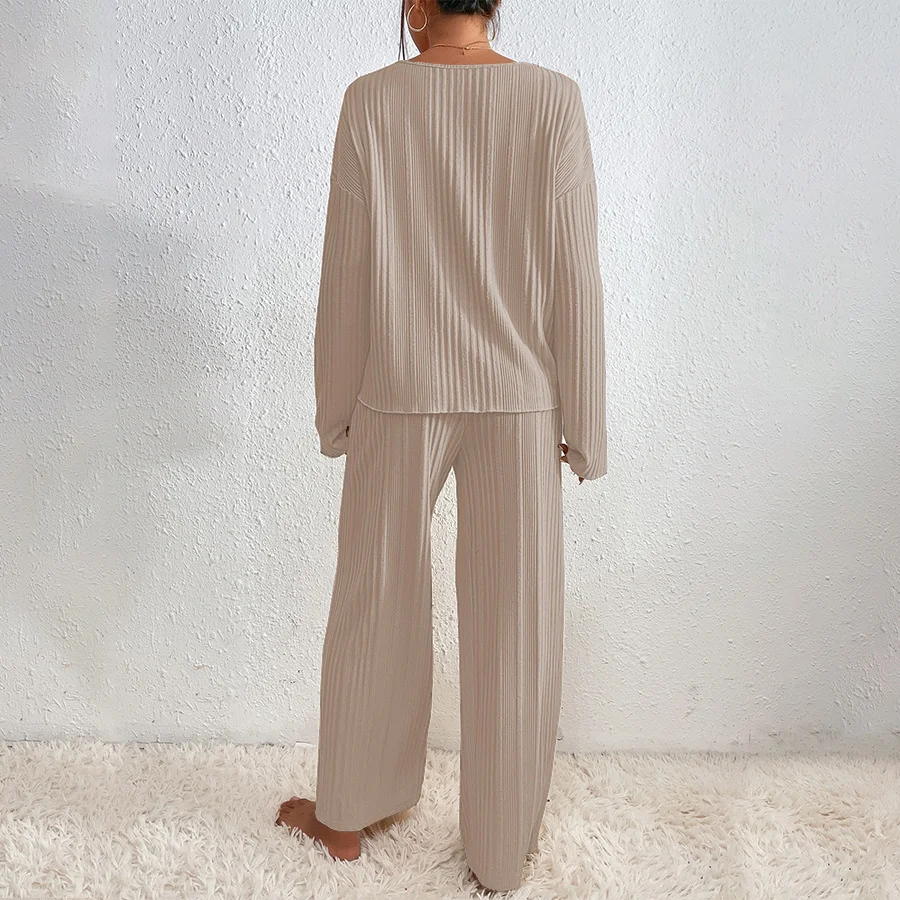Women's Long-sleeved Trousers Two-piece Rib Thermal Home Wear Pajamas — photo 6