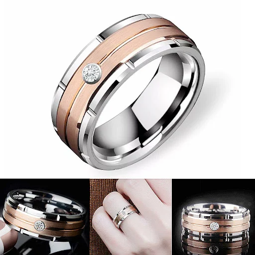 Title 3, Anel de aço titânio com diamantes, luxo leve e ...