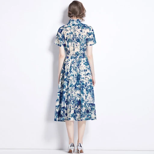 Title 3, Printed Butterfly Short Sleeve Slim Fit Dress