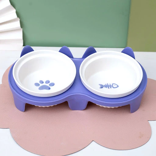 Title 28, Ceramic Double Cat Bowl Water Bowl Tall Diagona...