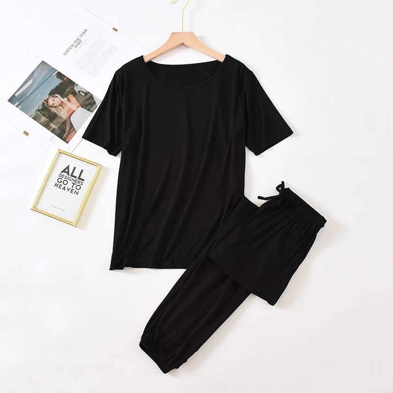 Solid Color Pajamas Women's Summer Short Sleeve Trousers Modal Thin Loose And Simple Homewear — photo 5