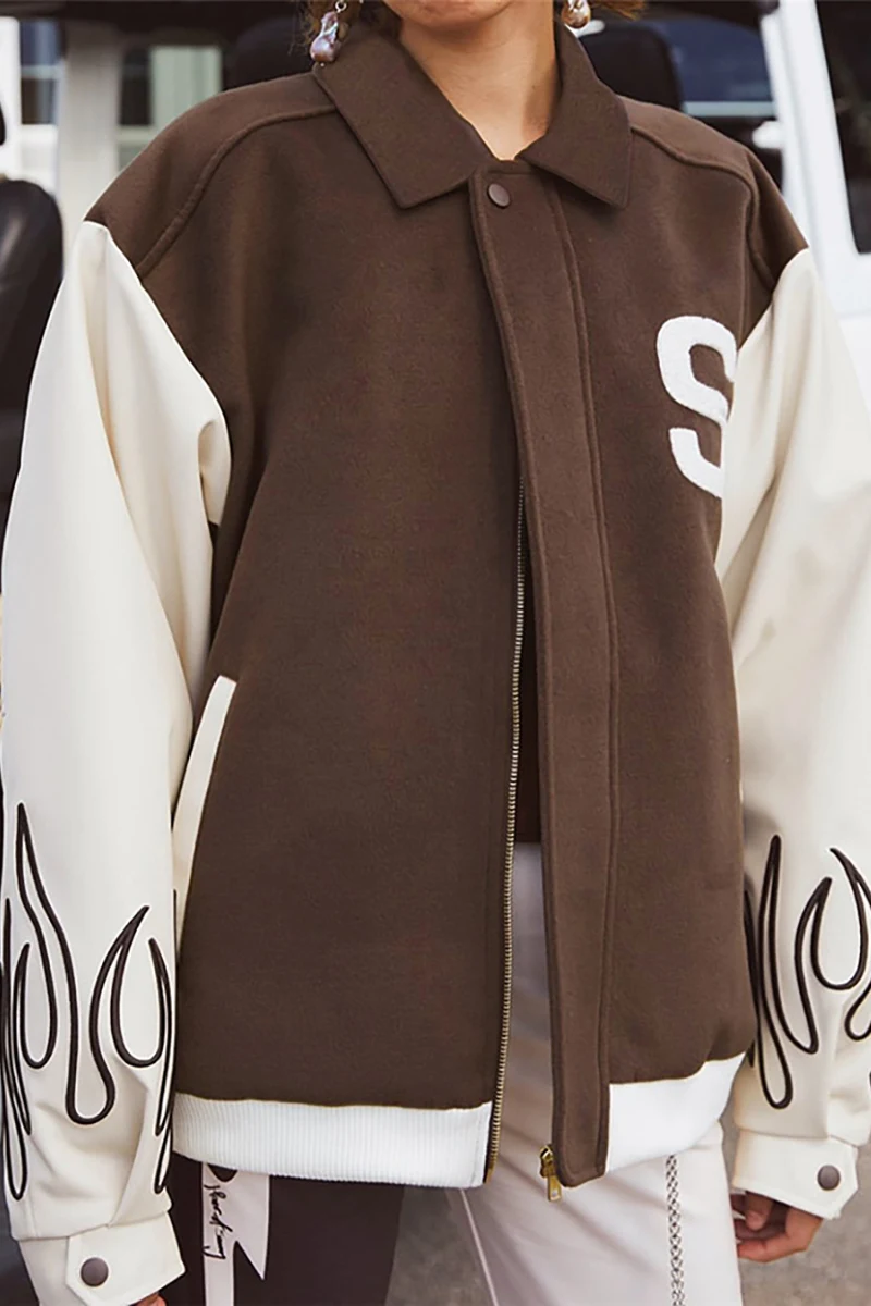 Retro Casual Stitching Contrast Color Slim Coat Street Style. A stylish and comfortable coat, perfect for a casual, mode — photo 2