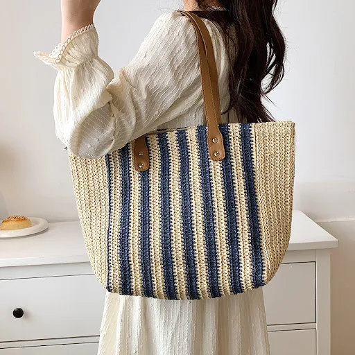Title 3, Ladies New Paper Rope Striped Straw Bag for sum...